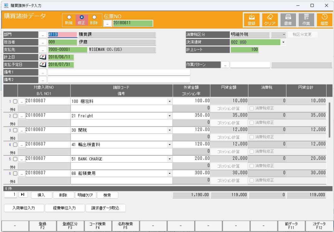 購買諸掛データ 購買諸掛データ
